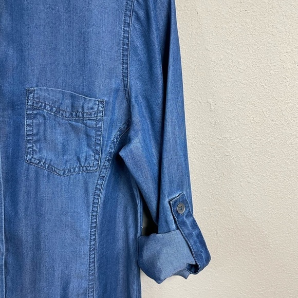 PrAna Tencel Button Down Shirt Dress long sleeves with tabs chambray, sz XS - Picture 3 of 9